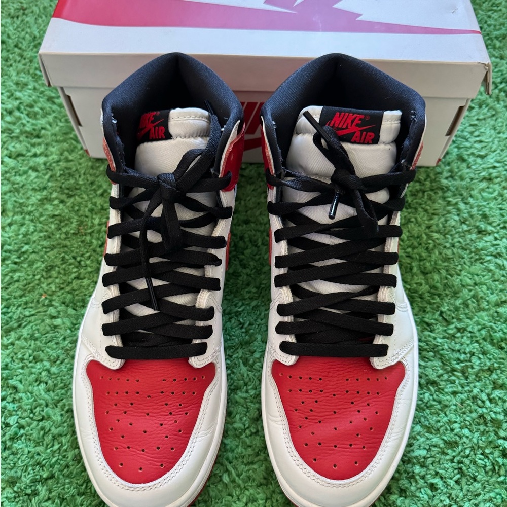 Jordan 1 Nike Red and White High-Top Sneakers